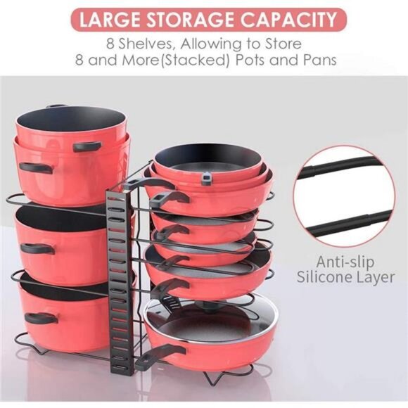 Pots and Pans Organizer for Cabinet 8-Tier Pan Organizer Rack for Cabinet - Picture 6 of 6
